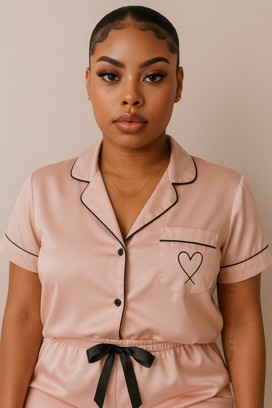 Coral Pink Satin PJ Set