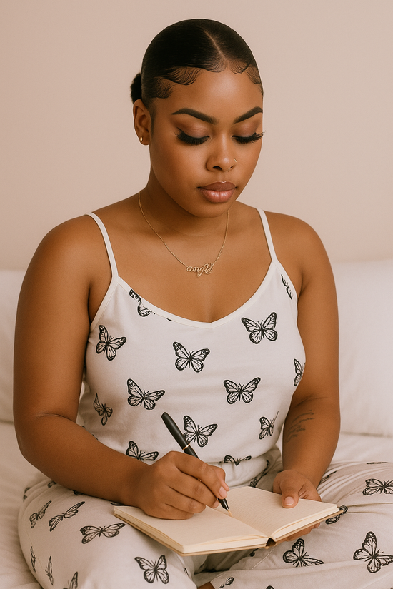 Butterfly Print Satin PJ Pants Set