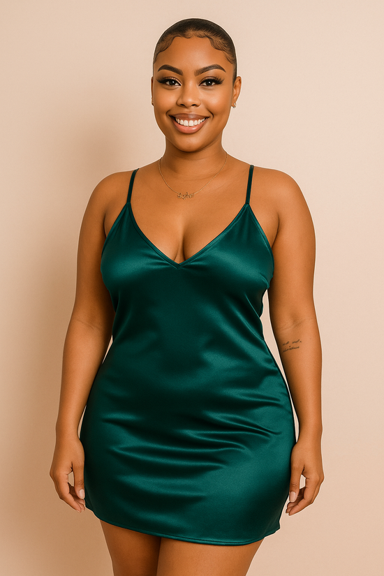 Green Cross Back Satin Night Dress
