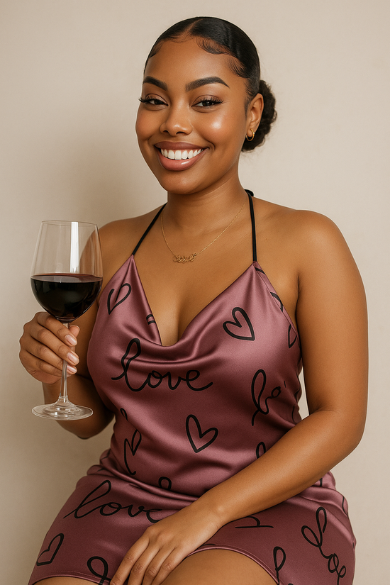Heart Print Satin Night Dress