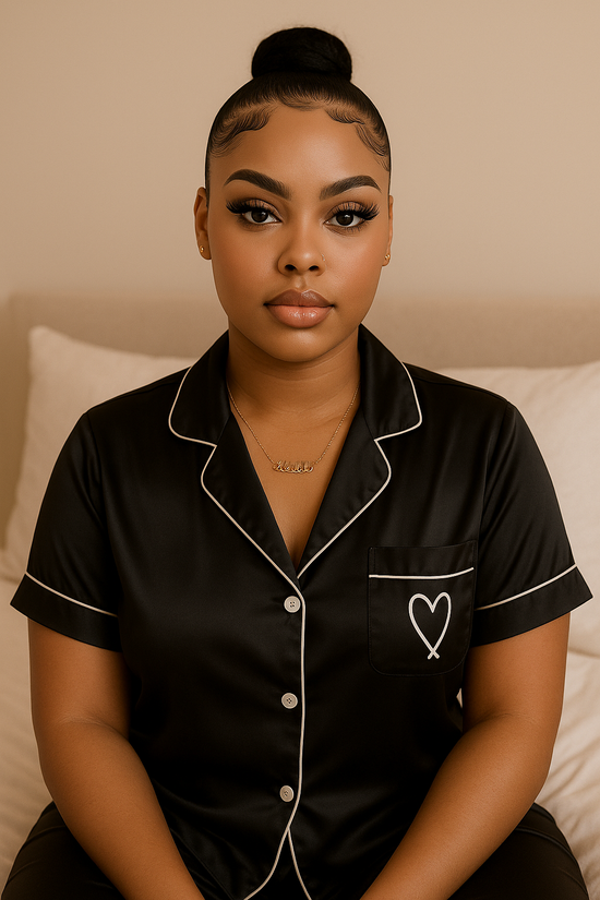 Black Satin Pants PJ Set