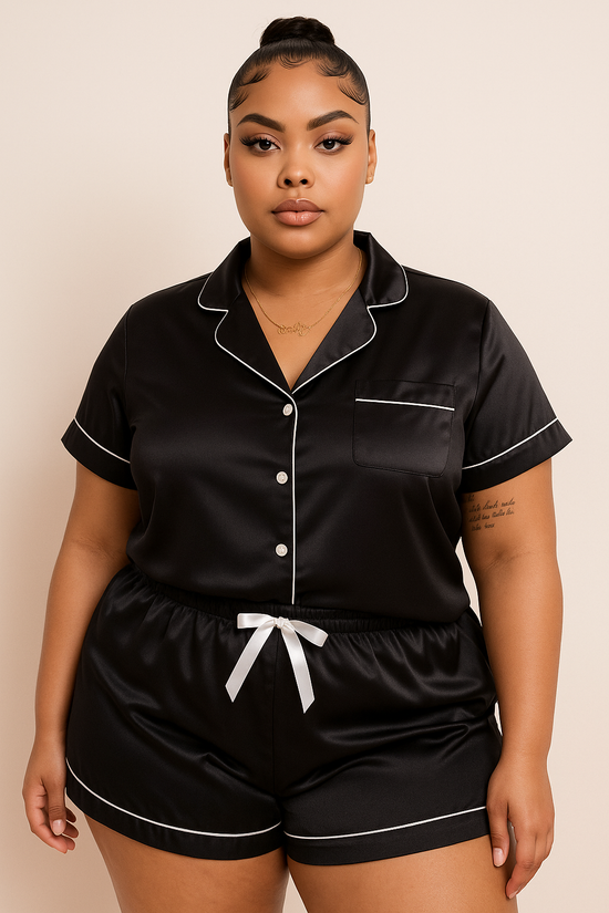 Curvy Black Satin PJ Set