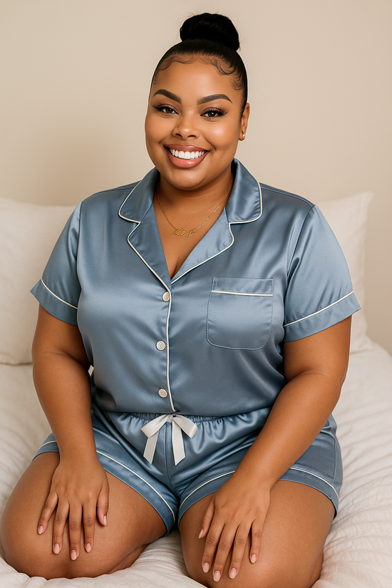 Curvy Baby Blue Satin PJ Set