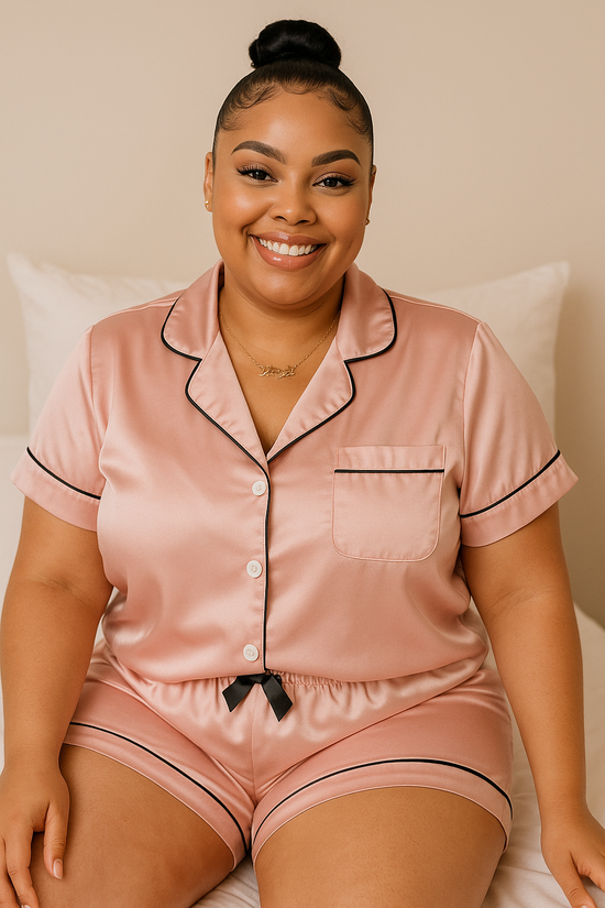 Curvy Pink Satin PJ Set